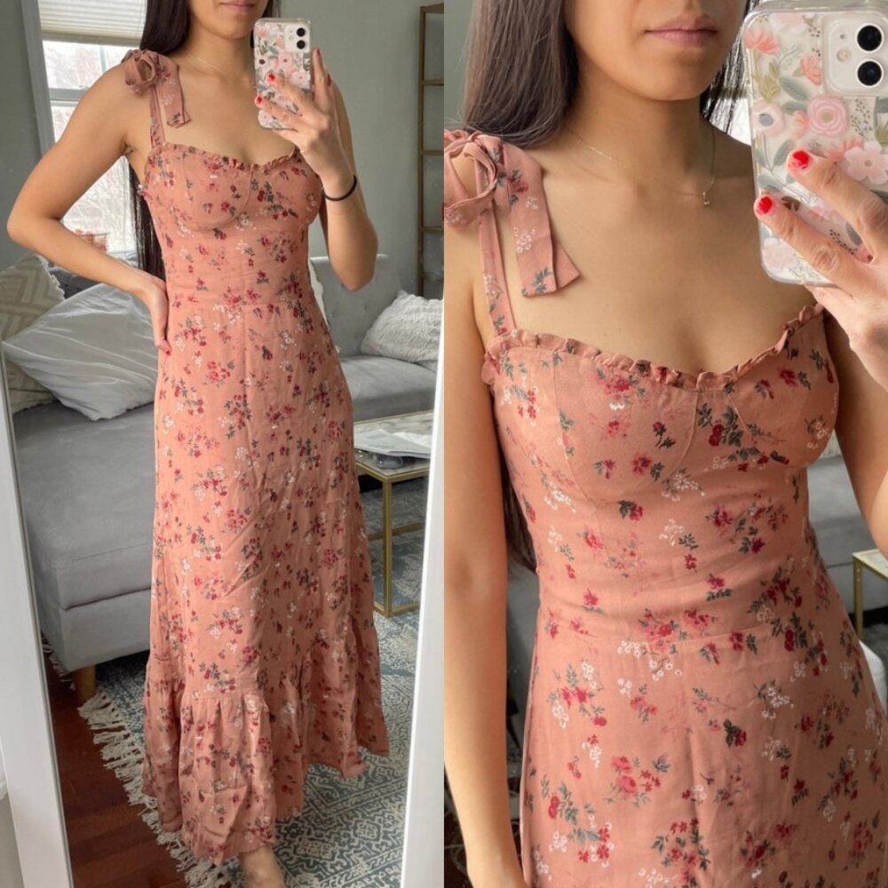 NWT Reformation Nikita Floral Midi Dress in Arianne (Rose Pink) Size‎ 8 - Picture 2 of 16